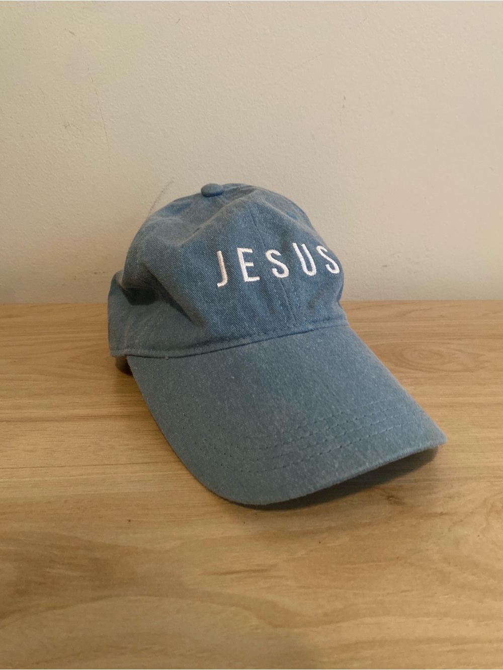 Jesus Blue Denim Embroidered Christian Dad Hat